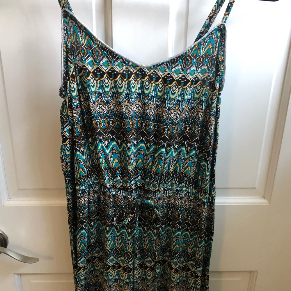Angé Midi Dress Green Blue Print Straps 1